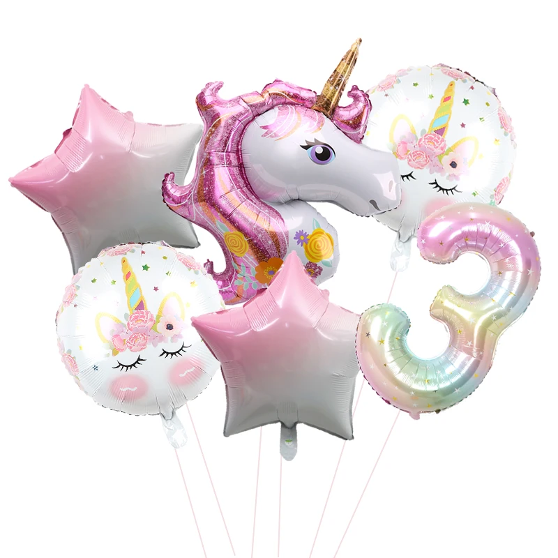 6pcs Unicorn Petrecere Temă Baloane Folie 1-9 Fete Ziua de naștere Copil de Dus Decoratiuni Star Tur Folie de Aluminiu Globos 3