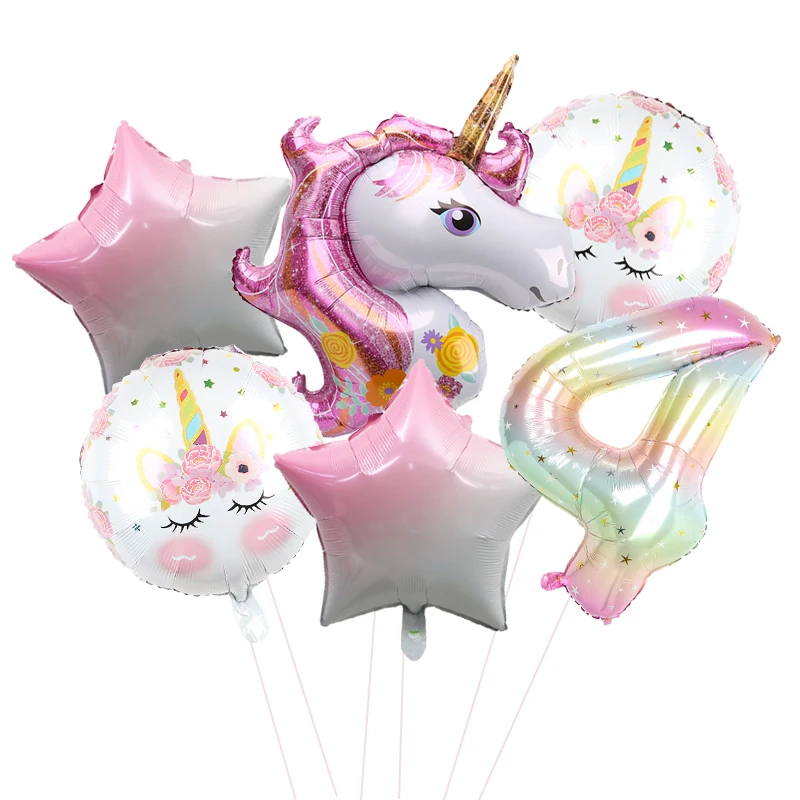 6pcs Unicorn Petrecere Temă Baloane Folie 1-9 Fete Ziua de naștere Copil de Dus Decoratiuni Star Tur Folie de Aluminiu Globos 4