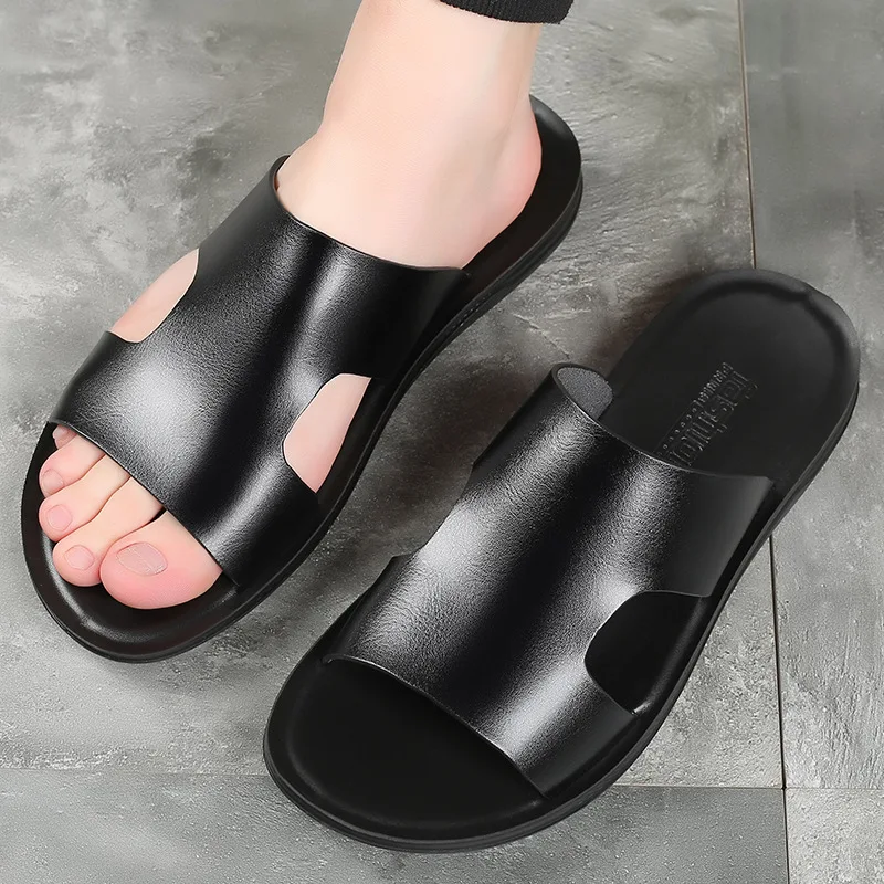 Noi De Vară Piele Papuci Bărbați Baie În Aer Liber Respirabil Brand De Moda Pantofi De Plaja Si Papuci De Interior, Tobogane Om Sandale Plate 2021 1