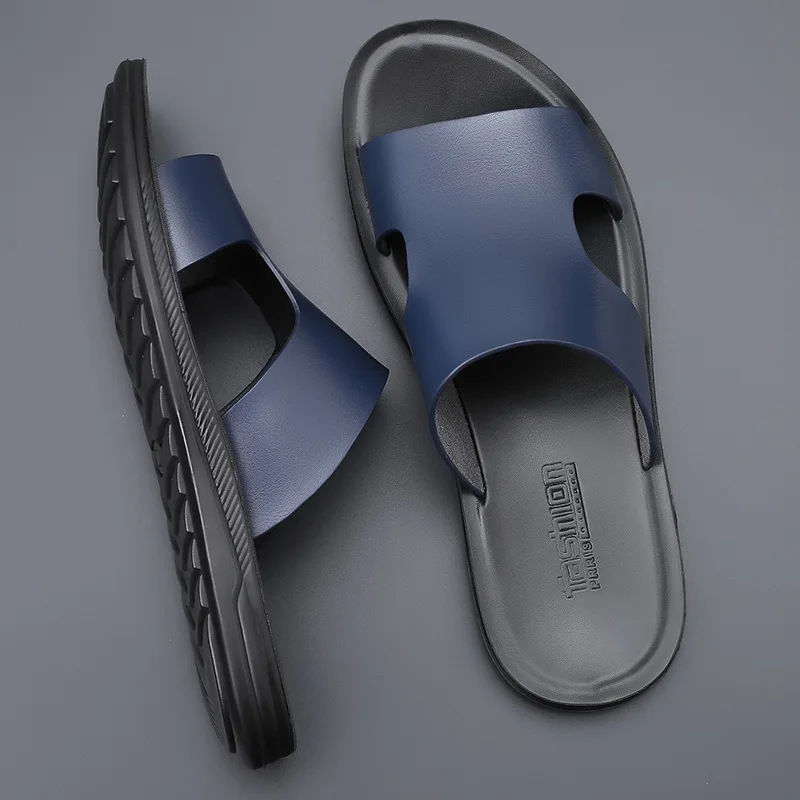 Noi De Vară Piele Papuci Bărbați Baie În Aer Liber Respirabil Brand De Moda Pantofi De Plaja Si Papuci De Interior, Tobogane Om Sandale Plate 2021 2