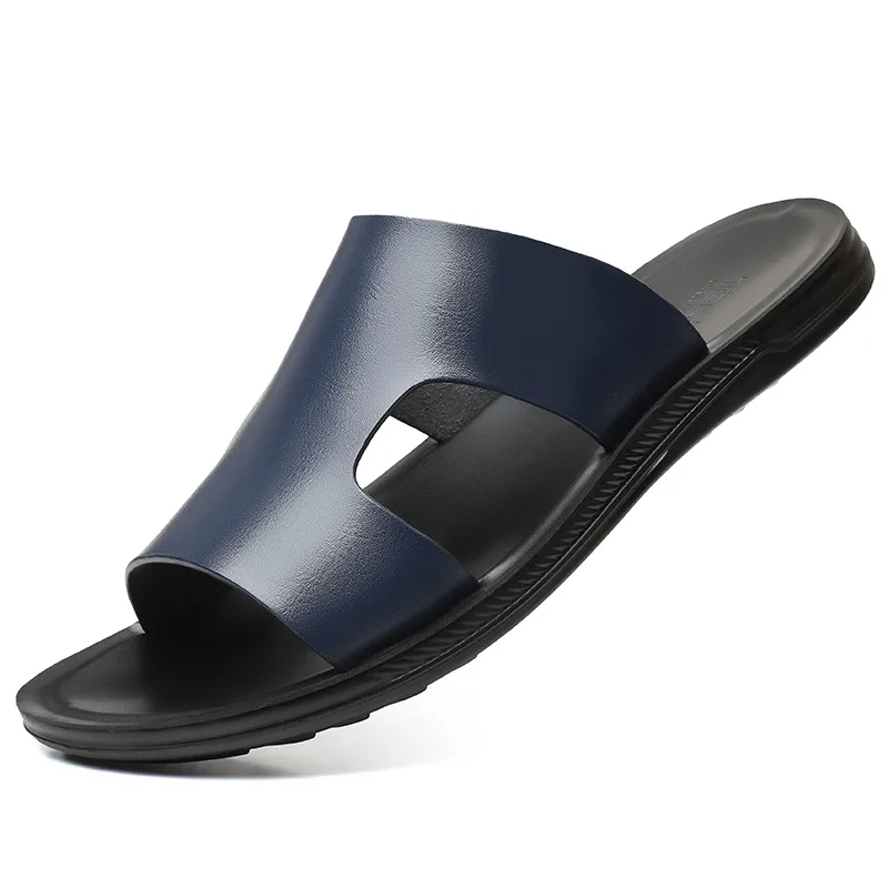 Noi De Vară Piele Papuci Bărbați Baie În Aer Liber Respirabil Brand De Moda Pantofi De Plaja Si Papuci De Interior, Tobogane Om Sandale Plate 2021 3