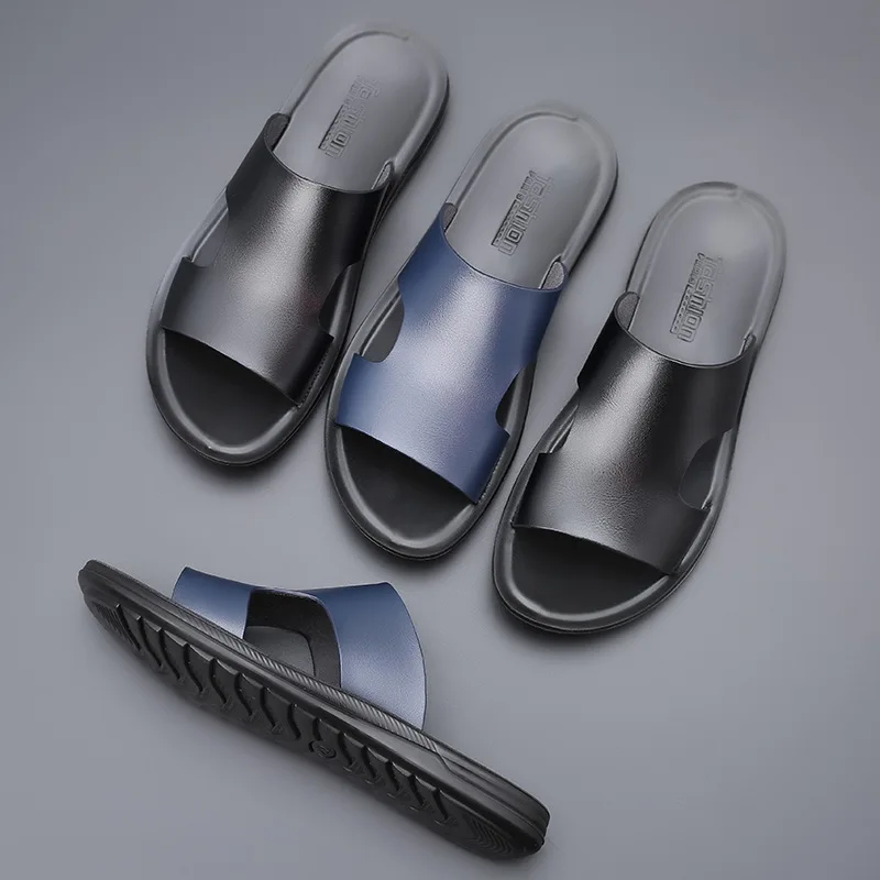 Noi De Vară Piele Papuci Bărbați Baie În Aer Liber Respirabil Brand De Moda Pantofi De Plaja Si Papuci De Interior, Tobogane Om Sandale Plate 2021 5