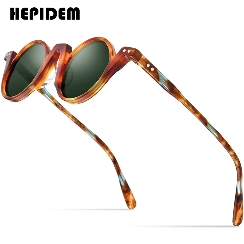 HEPIDEM Acetat Polarizat ochelari de Soare Barbati 2022 Nou Retro Vintage Rotund Ochelari de Soare pentru Femei Nuante 9183T 0
