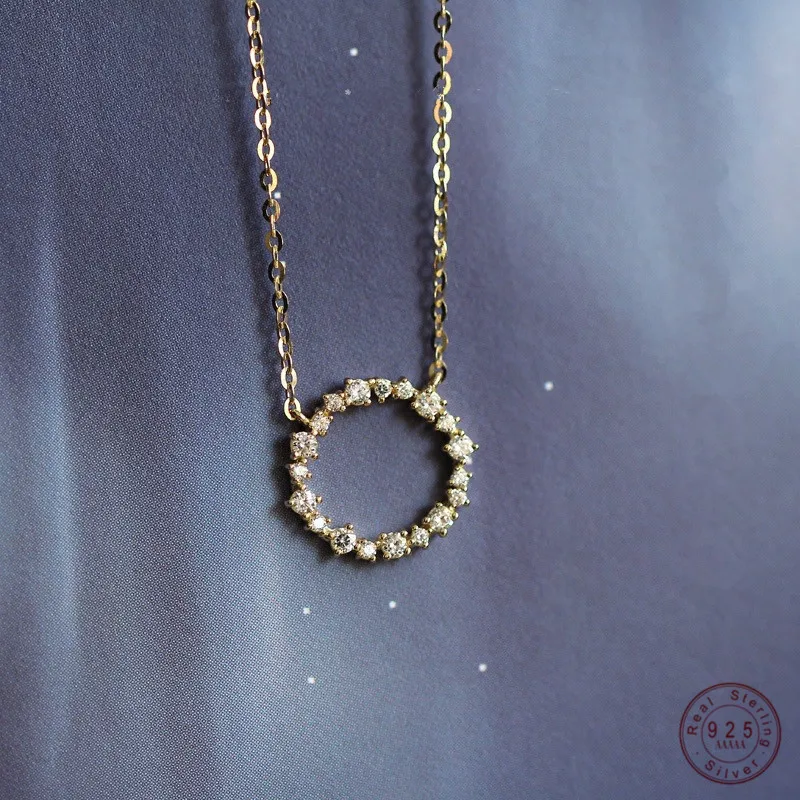 925 de Argint, Placare cu Aur de 14K Pavé Cristal Rotund Star Același Stil Colier Femei Partid de Moda Bijuterii Accesorii 0