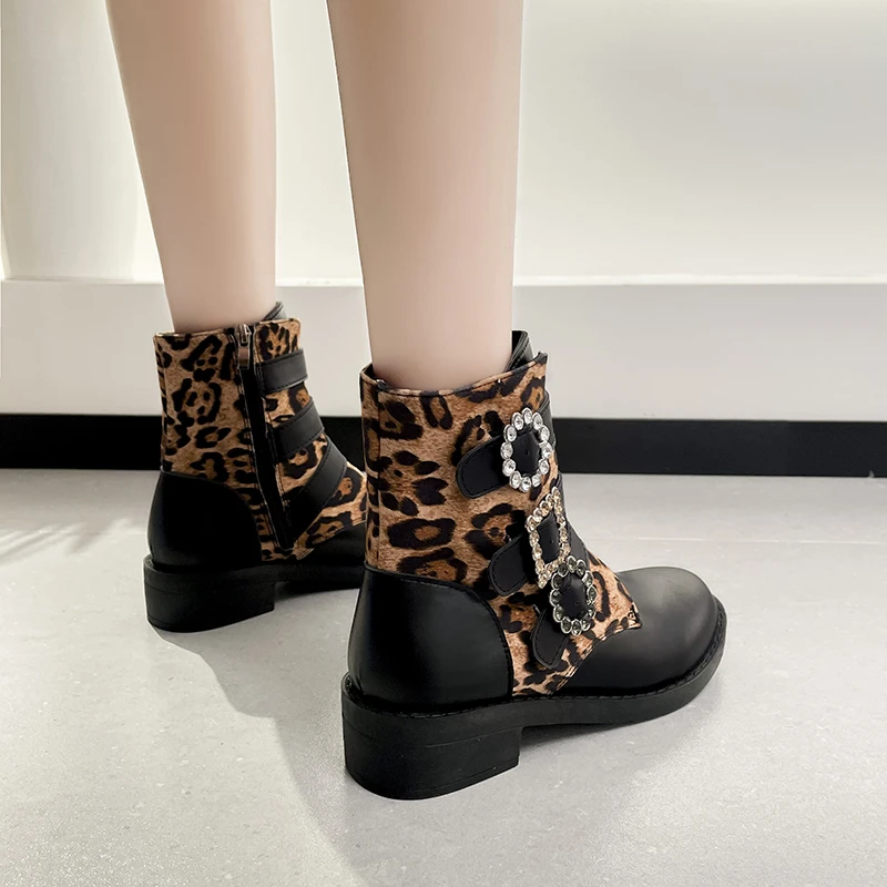 LazySeal 3 cm Toc Pătrat de Pantofi Leopard cu Fermoar Glezna Cizme cu Catarama Cristal Design Chelsea Cizme Plus Dimensiune 43 Femei Cizme botine 2