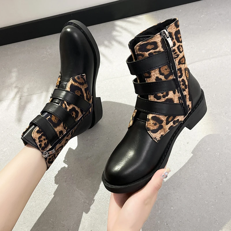 LazySeal 3 cm Toc Pătrat de Pantofi Leopard cu Fermoar Glezna Cizme cu Catarama Cristal Design Chelsea Cizme Plus Dimensiune 43 Femei Cizme botine 3