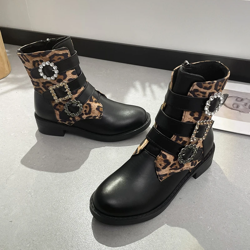 LazySeal 3 cm Toc Pătrat de Pantofi Leopard cu Fermoar Glezna Cizme cu Catarama Cristal Design Chelsea Cizme Plus Dimensiune 43 Femei Cizme botine 4