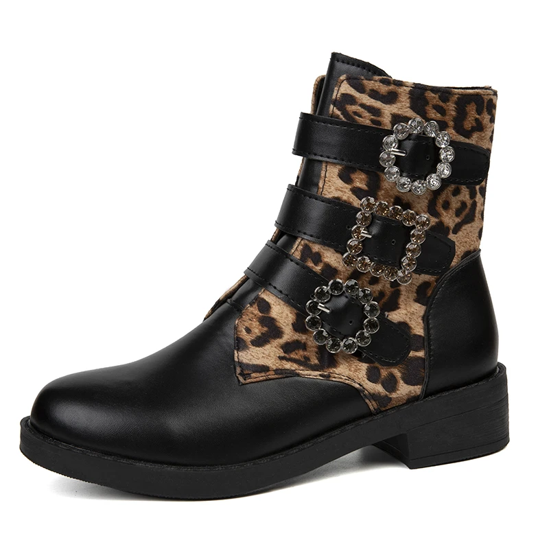 LazySeal 3 cm Toc Pătrat de Pantofi Leopard cu Fermoar Glezna Cizme cu Catarama Cristal Design Chelsea Cizme Plus Dimensiune 43 Femei Cizme botine 5