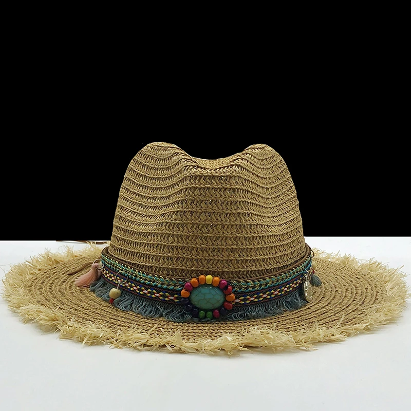 Pălării Panama Femei Vara Rafie Palarie De Soare Masculin Feminin Kaki Paie Smarald Decora 2020 Noua Moda Barbati Jazz Pălărie 3