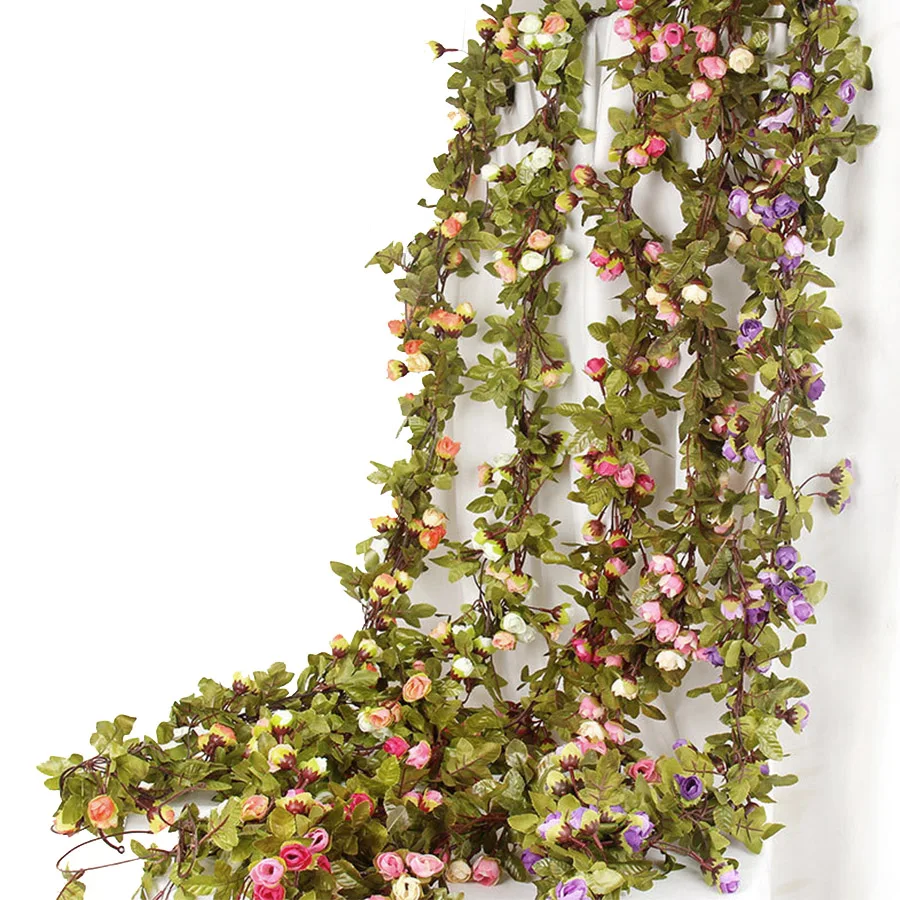 artificiale ivy trandafiri mici fals flori de viță de vie ghirlanda de nunta magazin acasă decorare din plastic agățat de perete verde plante rattan frunze 0