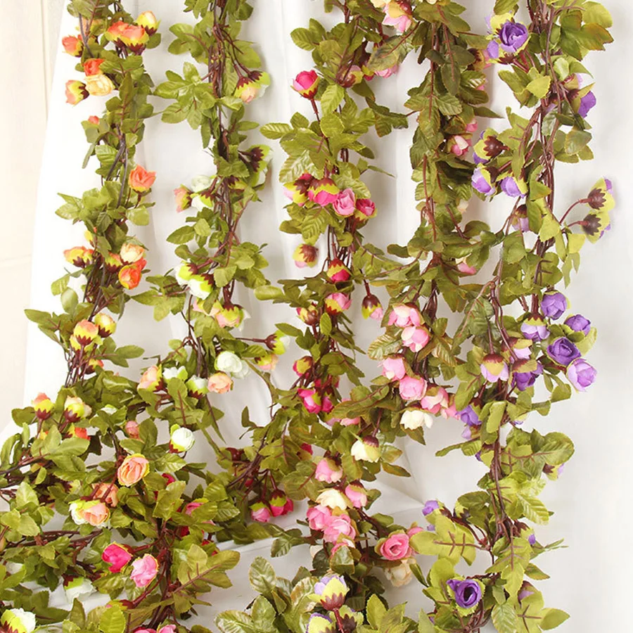 artificiale ivy trandafiri mici fals flori de viță de vie ghirlanda de nunta magazin acasă decorare din plastic agățat de perete verde plante rattan frunze 1