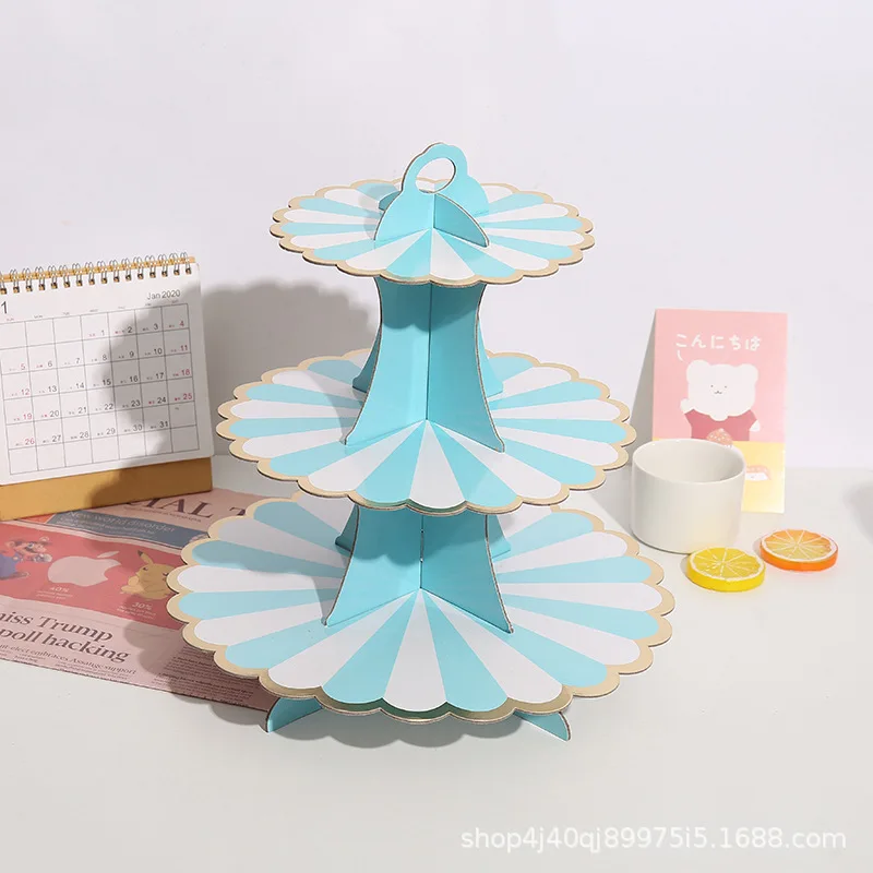 3 Tier Cupcake Suport de Hârtie Solid cu Dungi Ambalaje Cupcake Decoratiuni pentru Nunta, Ziua de naștere Petrecere de Vacanță Desert Masă Consumabile 1
