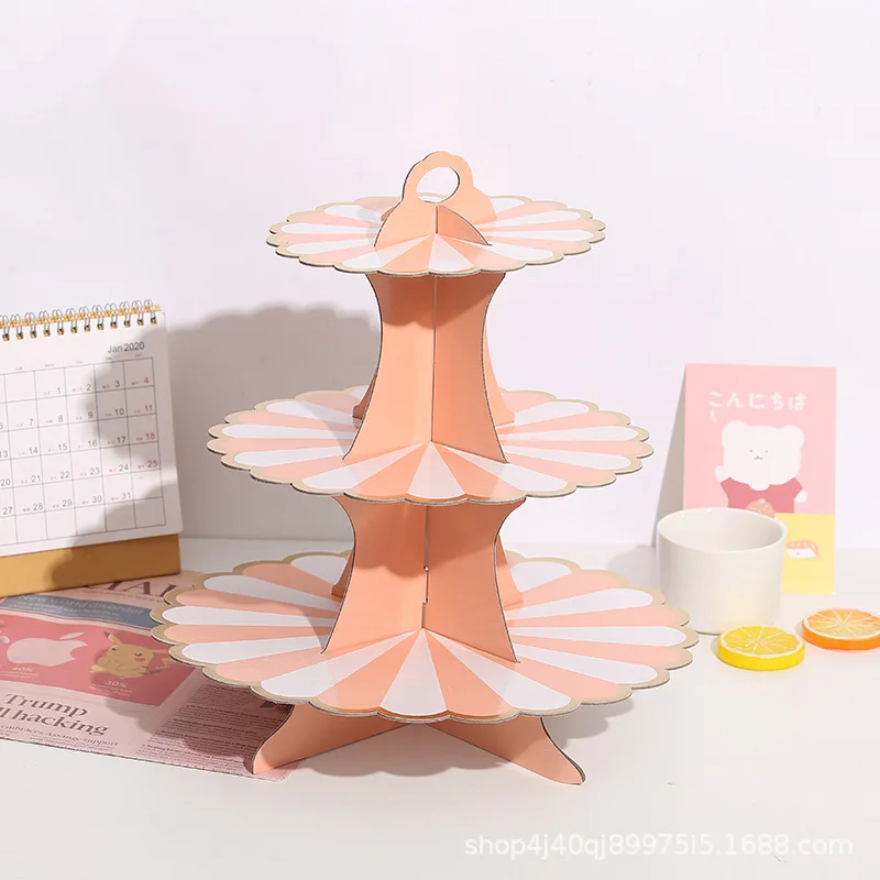 3 Tier Cupcake Suport de Hârtie Solid cu Dungi Ambalaje Cupcake Decoratiuni pentru Nunta, Ziua de naștere Petrecere de Vacanță Desert Masă Consumabile 2