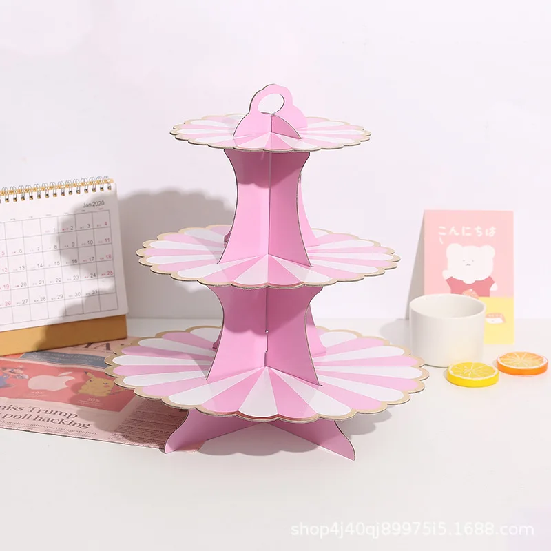 3 Tier Cupcake Suport de Hârtie Solid cu Dungi Ambalaje Cupcake Decoratiuni pentru Nunta, Ziua de naștere Petrecere de Vacanță Desert Masă Consumabile 3