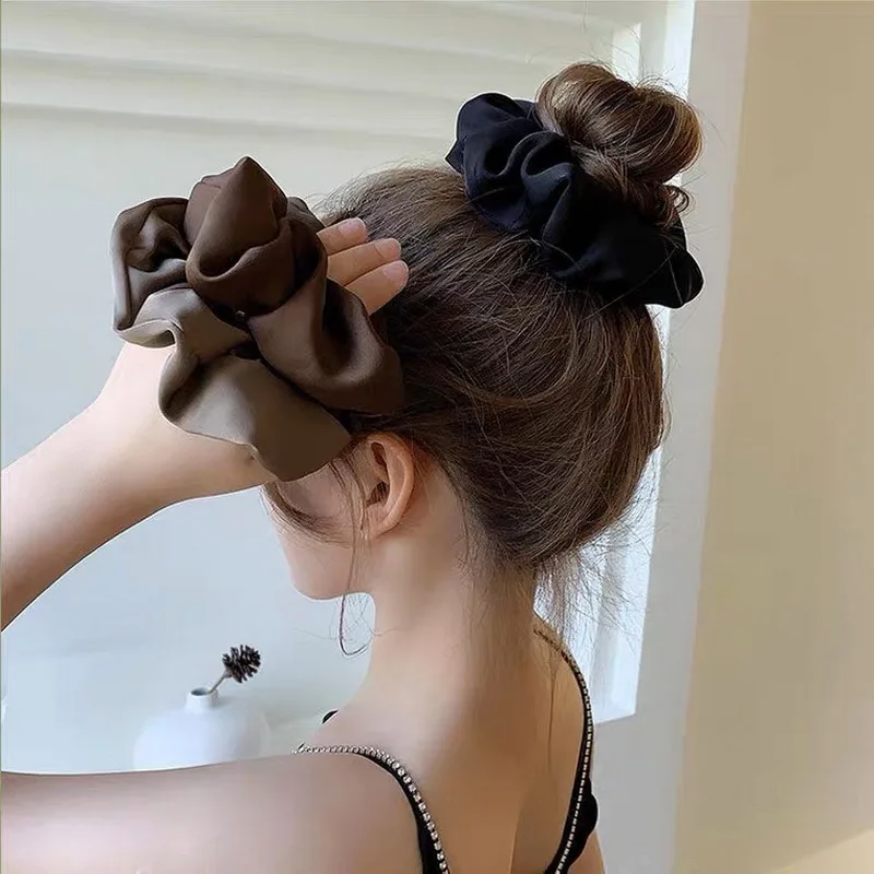 Coreeană supradimensionate de Mătase, elastic de par femei Satin elastic Benzile de Păr mare și neagră cravată de păr pentru fete mari bentițe de Păr Accesorii 2