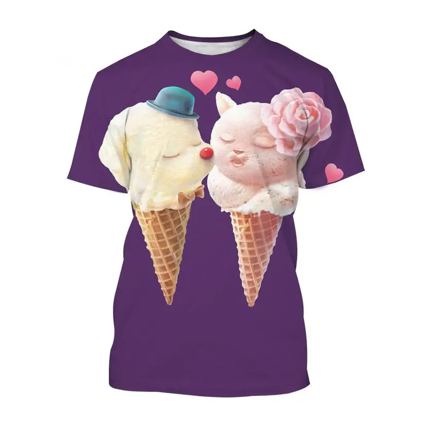 Vara Noi Gourmet inghetata de Imprimare 3d Bărbați Femei Copii T-shirt Casual Street Style Respirabil Lumina Sportive de Top 2