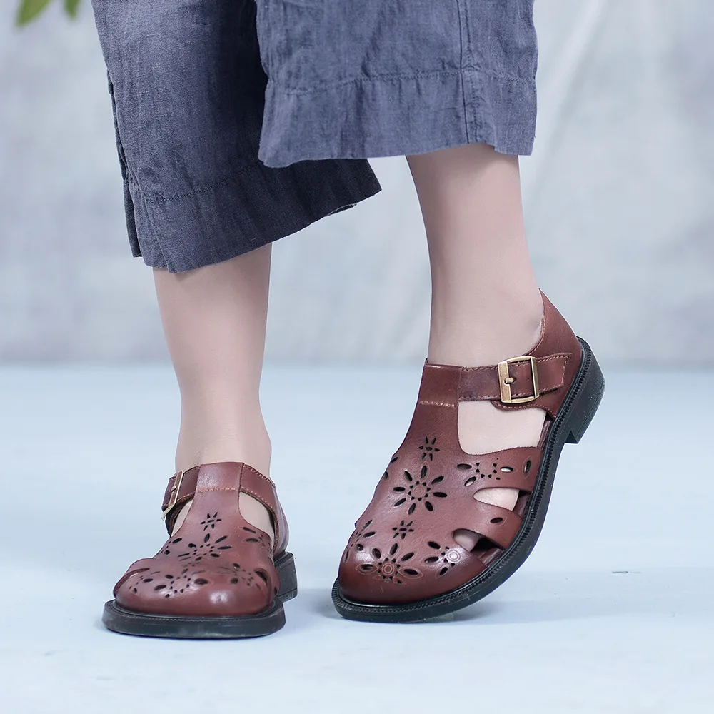 Careaymade-piele naturala sandale pentru Femei, Original, manual de sex Feminin pantofi scobite personalizate retro stil simplu, sandale 1