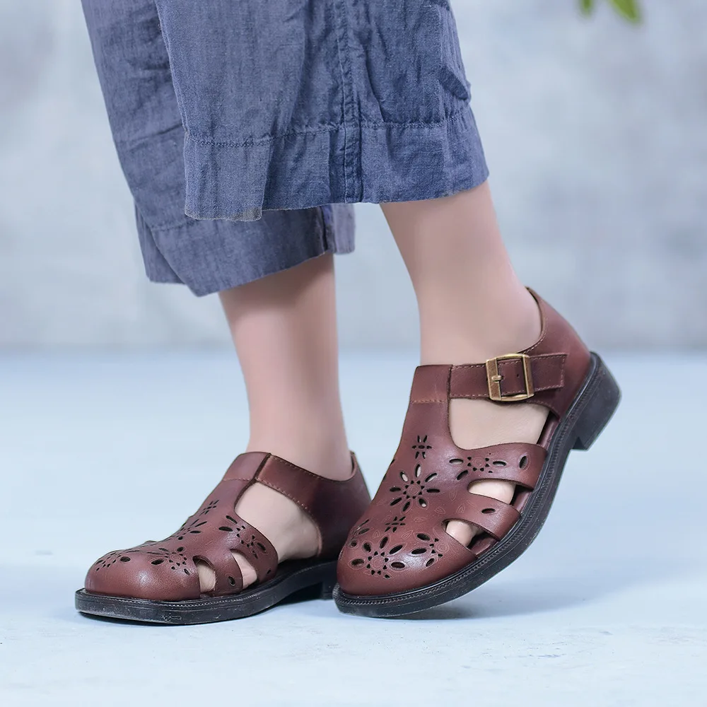 Careaymade-piele naturala sandale pentru Femei, Original, manual de sex Feminin pantofi scobite personalizate retro stil simplu, sandale 2