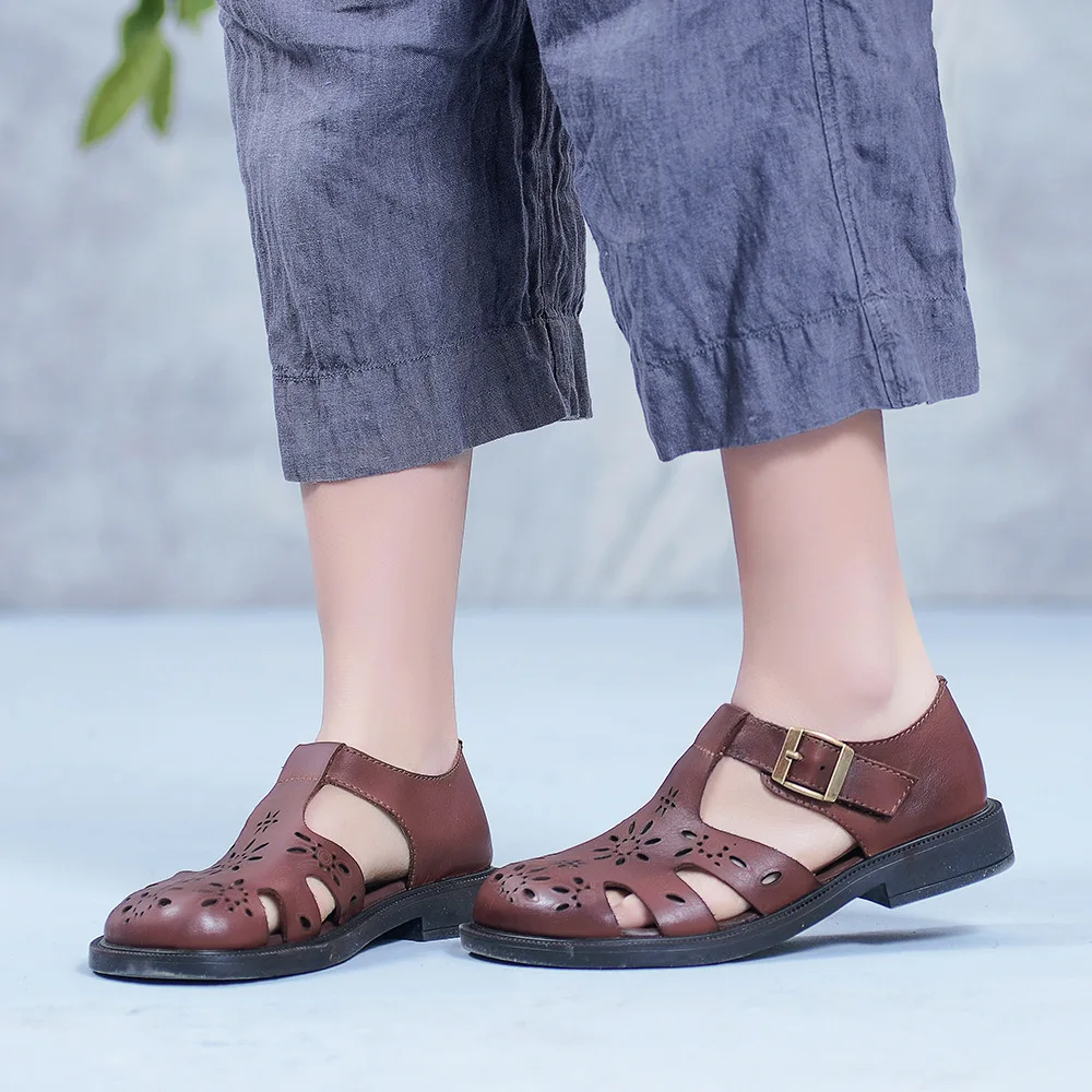 Careaymade-piele naturala sandale pentru Femei, Original, manual de sex Feminin pantofi scobite personalizate retro stil simplu, sandale 3