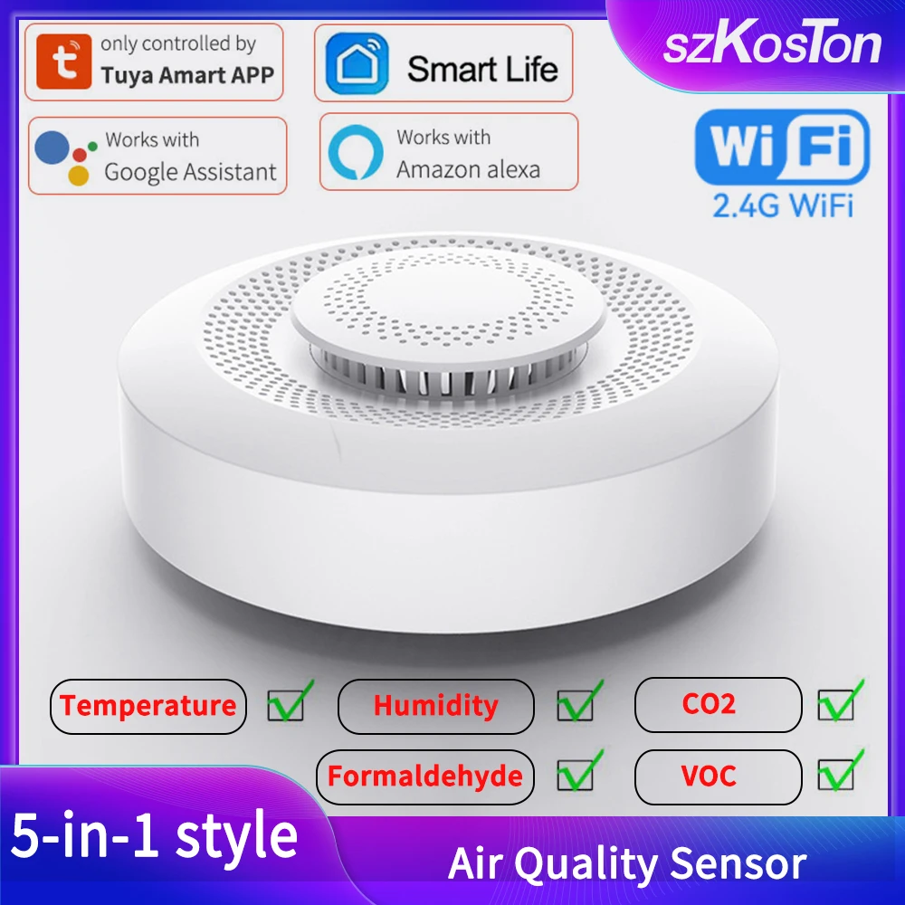 Tuya Smart Wifi de Acasă Senzor de Temperatură Formaldehidă COV CO2 Detector de Umiditate Senzor de Temperatură de Automatizare Residencial Alexa 0