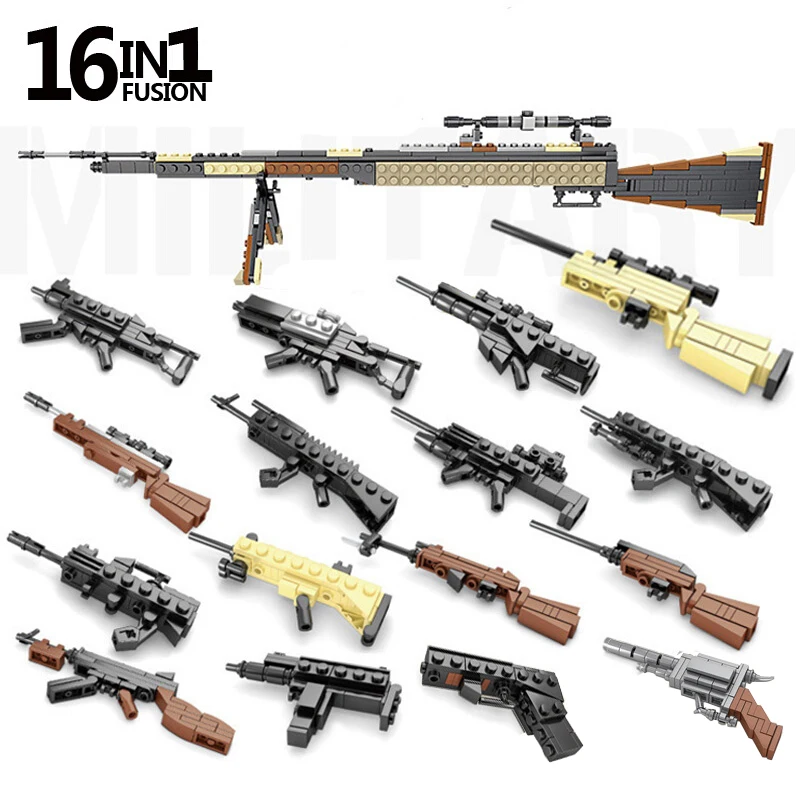 16in1 Militare 98K M24 Pusca Pistol Mitralieră Blocuri Arma Model Aseemble Cărămizi Jucării Pentru Băieți Copii 0