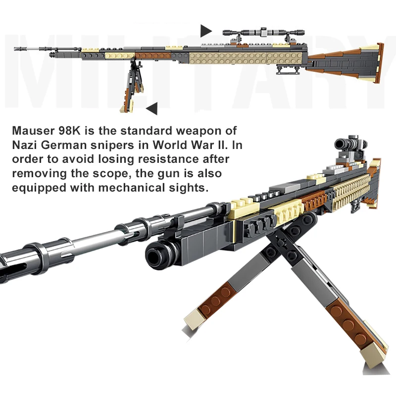 16in1 Militare 98K M24 Pusca Pistol Mitralieră Blocuri Arma Model Aseemble Cărămizi Jucării Pentru Băieți Copii 1