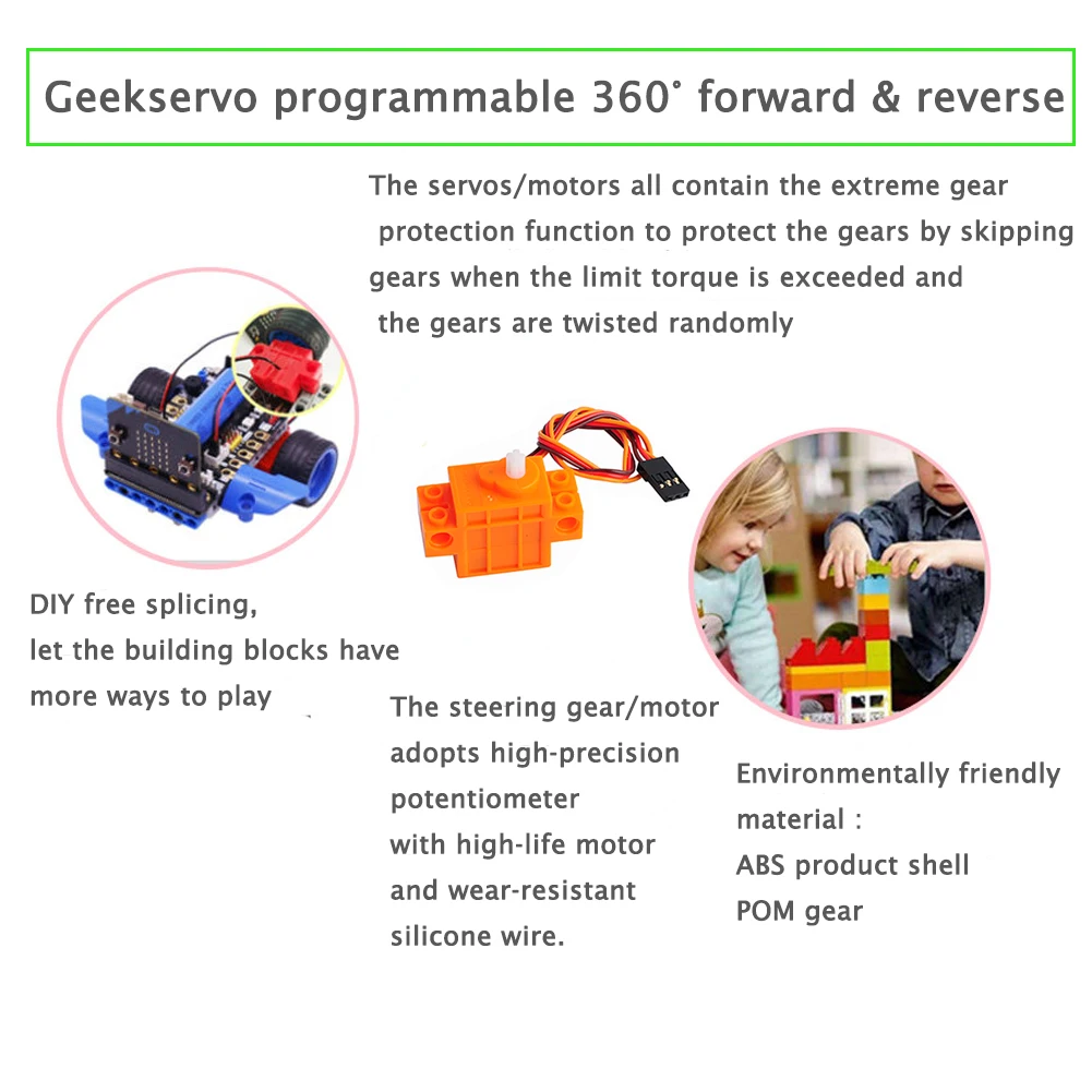 4buc Geekservo 360 de Grade de Rotație Continuă Geek Servo Compatibil cu Legoeds Blocuri Micro:bit Robot Inteligent Auto 2