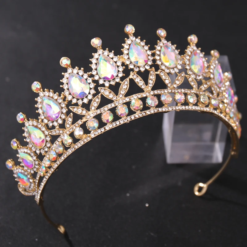 Aur Colorat Cristal de Mireasa Diademe Și Coroane AB Complet Stras Regina Printesa Diademele De Mireasa pentru Femei Ornamente de Păr 3