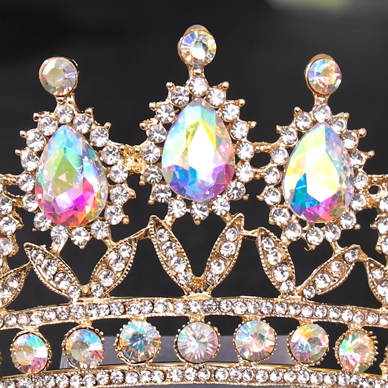 Aur Colorat Cristal de Mireasa Diademe Și Coroane AB Complet Stras Regina Printesa Diademele De Mireasa pentru Femei Ornamente de Păr 4