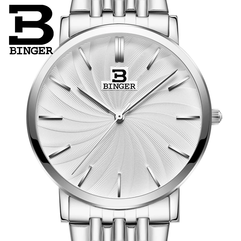 Elveția BINGER Bărbați Ceas de Lux Marca Cuarț Plin Inoxidabil Curea foarte Subtire de Ceasuri de mana rezistent la apa de sex Masculin ceas B3051M 0