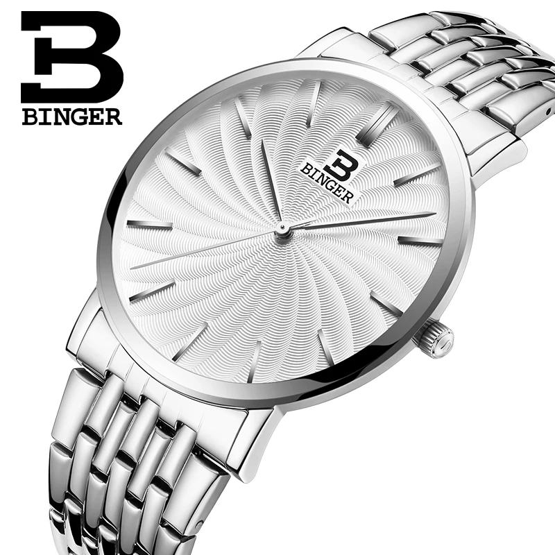 Elveția BINGER Bărbați Ceas de Lux Marca Cuarț Plin Inoxidabil Curea foarte Subtire de Ceasuri de mana rezistent la apa de sex Masculin ceas B3051M 1