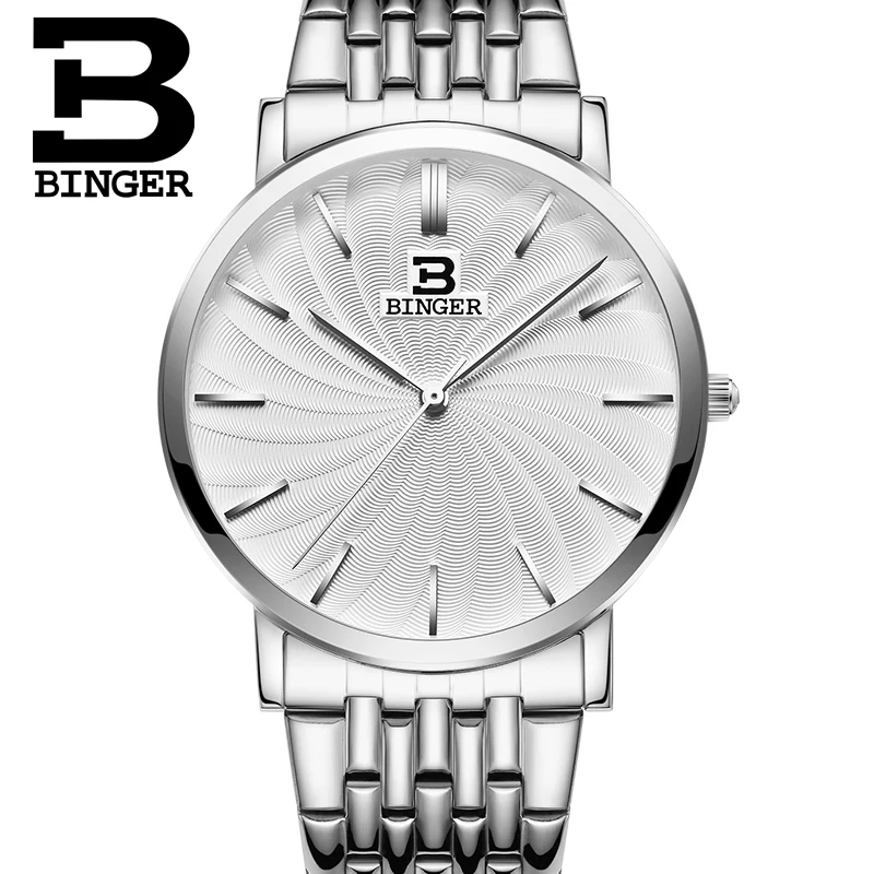 Elveția BINGER Bărbați Ceas de Lux Marca Cuarț Plin Inoxidabil Curea foarte Subtire de Ceasuri de mana rezistent la apa de sex Masculin ceas B3051M 4