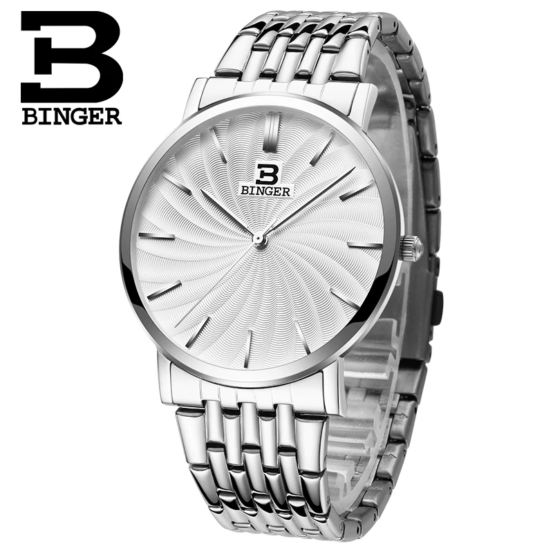 Elveția BINGER Bărbați Ceas de Lux Marca Cuarț Plin Inoxidabil Curea foarte Subtire de Ceasuri de mana rezistent la apa de sex Masculin ceas B3051M 5