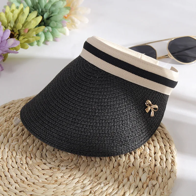Moda Vara Pălărie de Paie pe Plajă Viziere Pălărie Femei Fete Margine Largă Gol de Sus Palarie de Soare Casual Umbra Pălăria în aer liber UV, Capac de Protecție 2