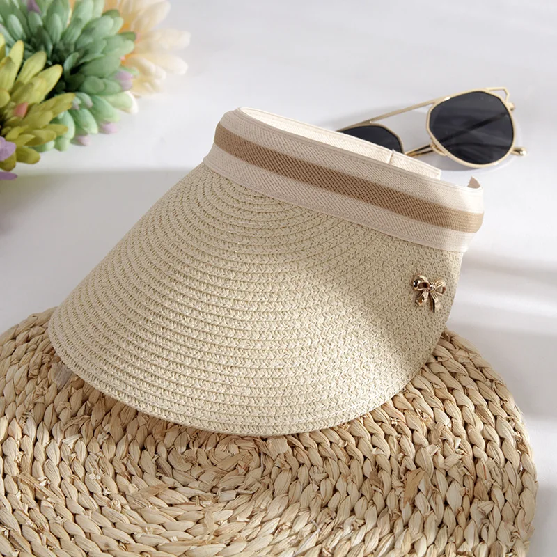 Moda Vara Pălărie de Paie pe Plajă Viziere Pălărie Femei Fete Margine Largă Gol de Sus Palarie de Soare Casual Umbra Pălăria în aer liber UV, Capac de Protecție 3