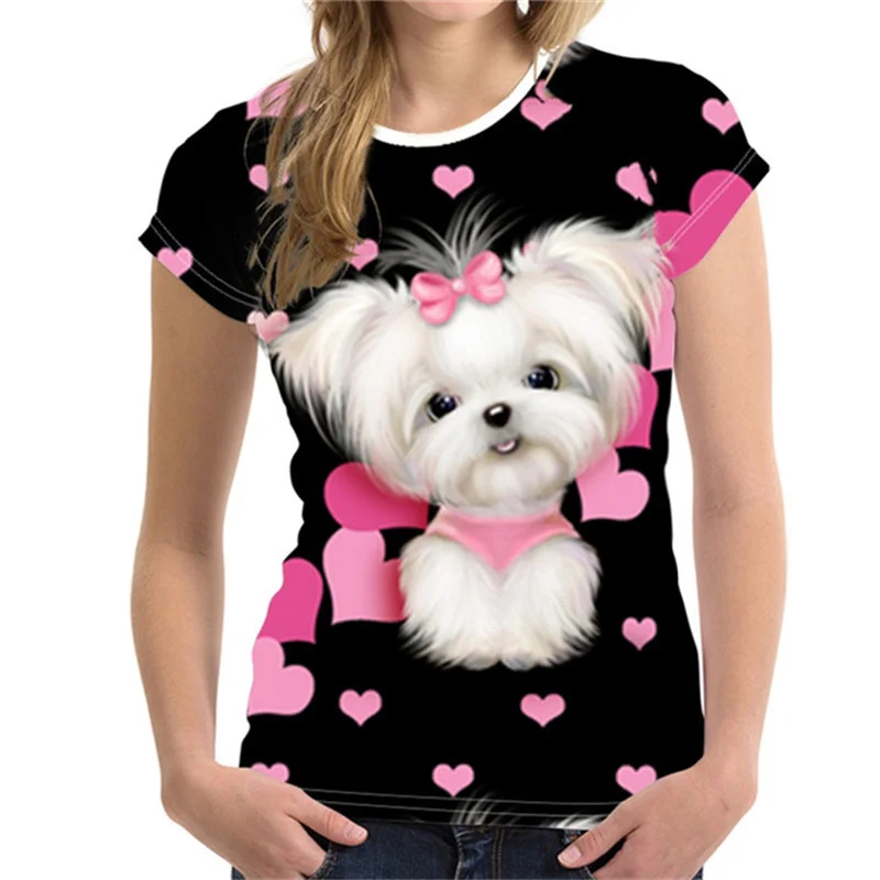 Femei T Shirt Moda Drăguț Câine Puppy3D Imprimare Doamnelor Fete Tricouri Animal Harajuku O-Gat Maneci Scurte Haine de Vara Topuri 0