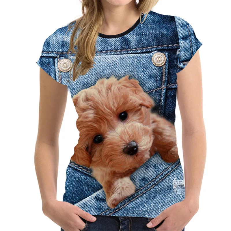 Femei T Shirt Moda Drăguț Câine Puppy3D Imprimare Doamnelor Fete Tricouri Animal Harajuku O-Gat Maneci Scurte Haine de Vara Topuri 2