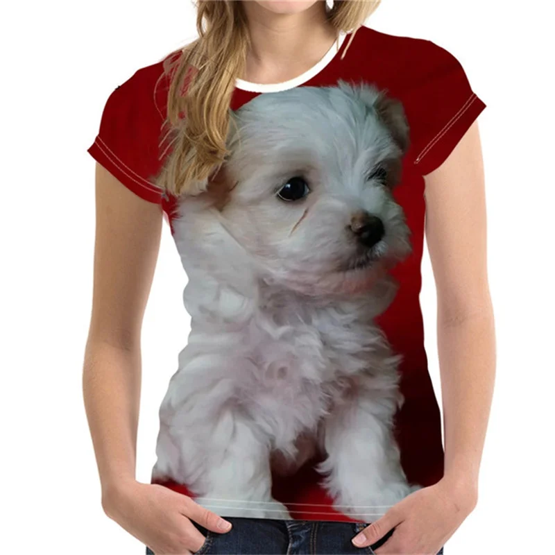 Femei T Shirt Moda Drăguț Câine Puppy3D Imprimare Doamnelor Fete Tricouri Animal Harajuku O-Gat Maneci Scurte Haine de Vara Topuri 5